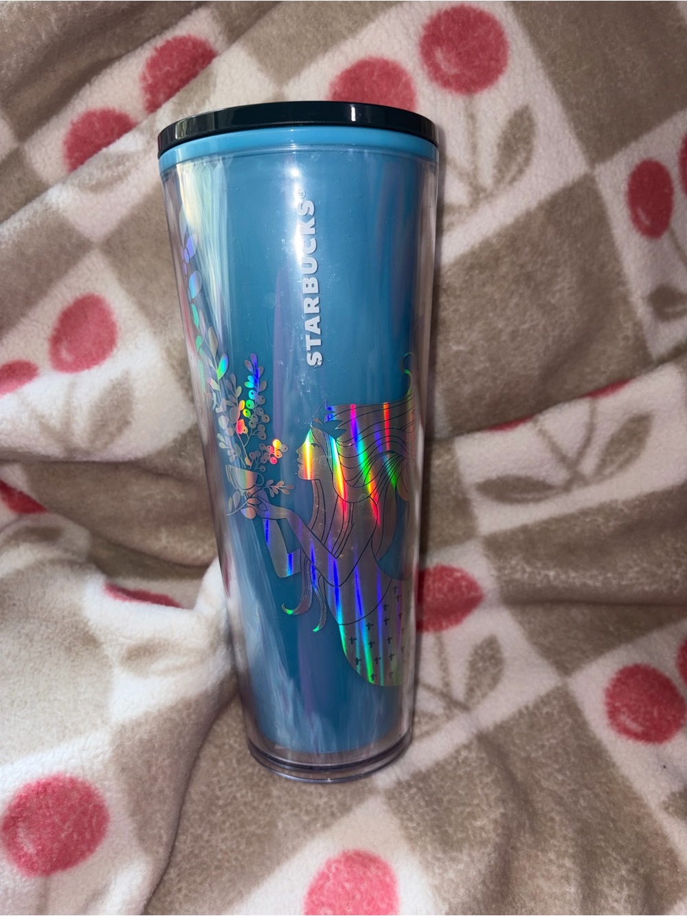 Starbucks Teal Blue Holographic Floral Tumbler - Insulated Travel Cup